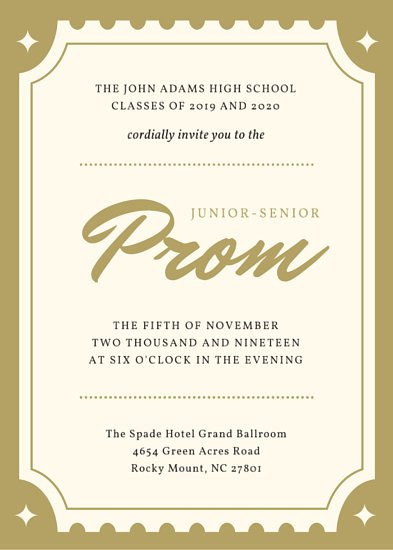 Golden Ticket Hollywood Prom Invitation Portrait