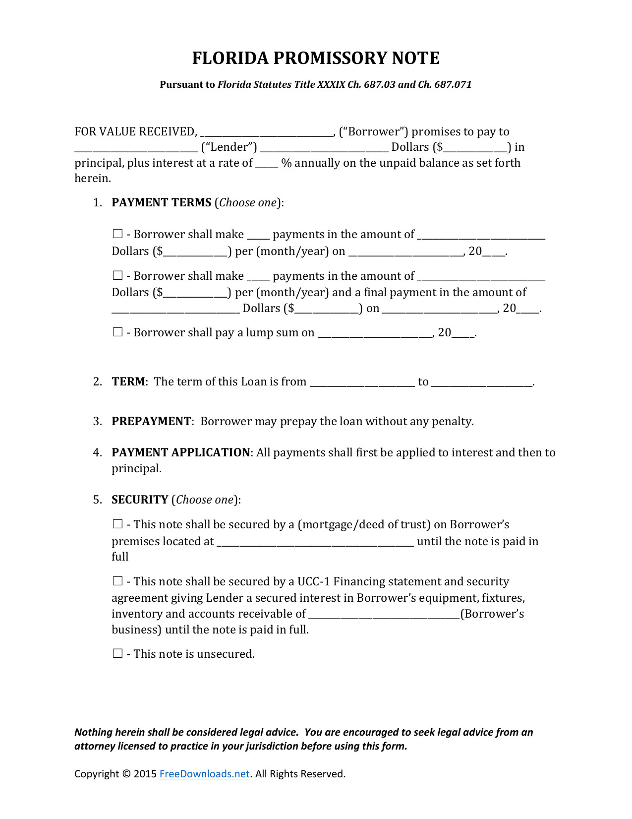 Download Florida Promissory Note Form PDF RTF