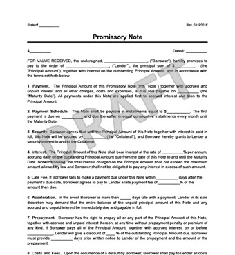 Promissory Note Template and Sample