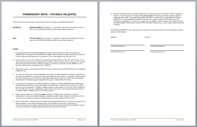 Promissory Note Template – Microsoft Word Templates