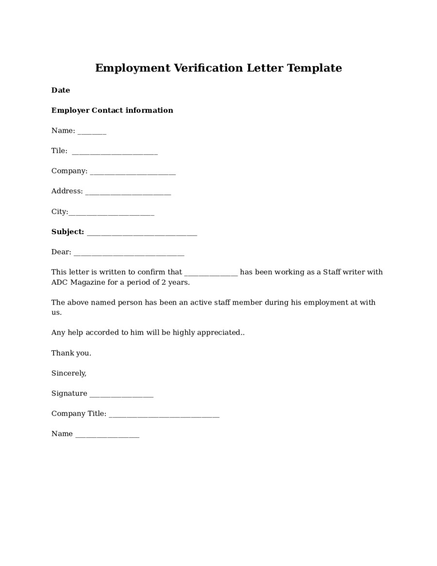 2019 Proof of Employment Letter Fillable Printable PDF