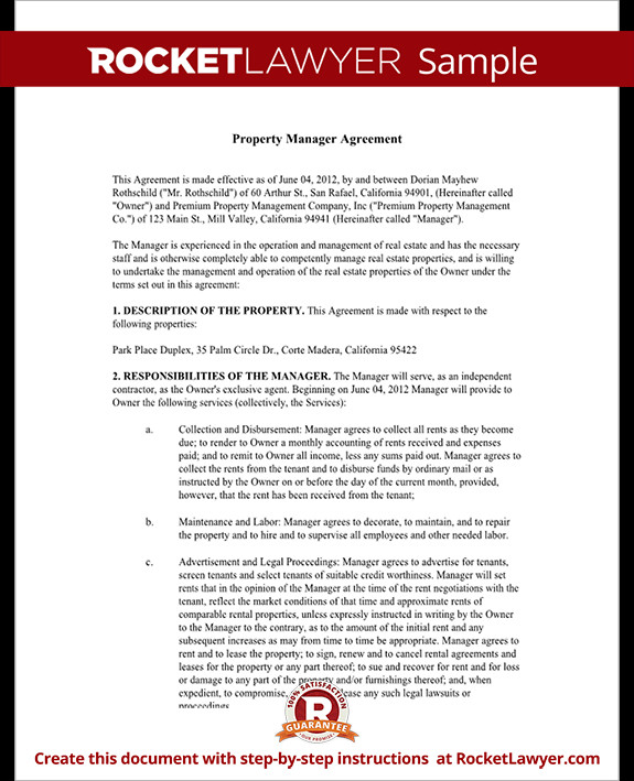 Property Management Agreement Form Free Template with