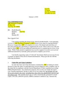 letter sample insurance claim denial and order example