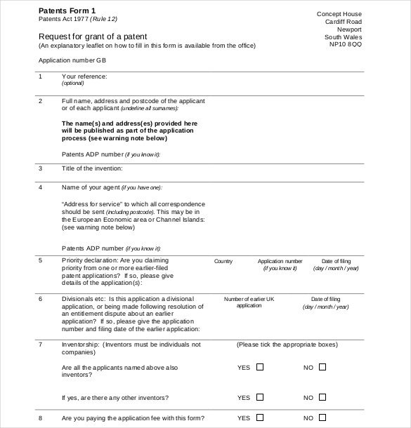 12 Patent Application Templates Free Sample Example