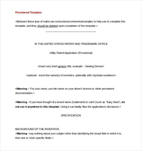 Patent Application Template – 12 Free Word PDF Documents