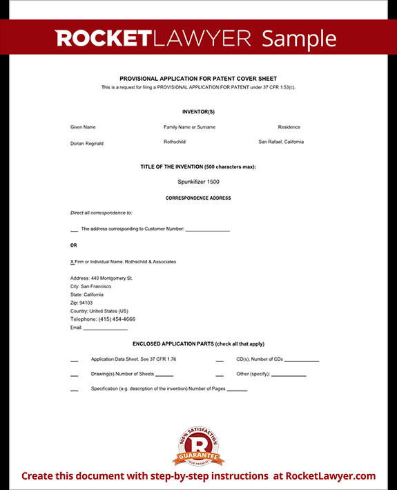 Provisional Patent Application Form Free Template with