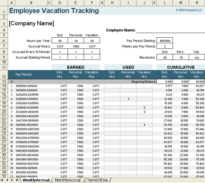 pto calculator excel template calculating vacation and
