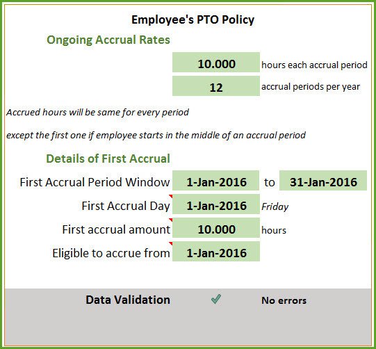 PTO Calculator Excel Template Employee PTO Tracker