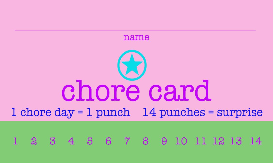 free printable chore punch cards