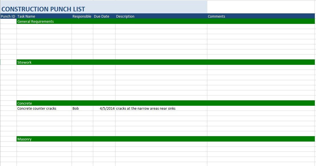 7 Free Sample Construction Punch List Templates