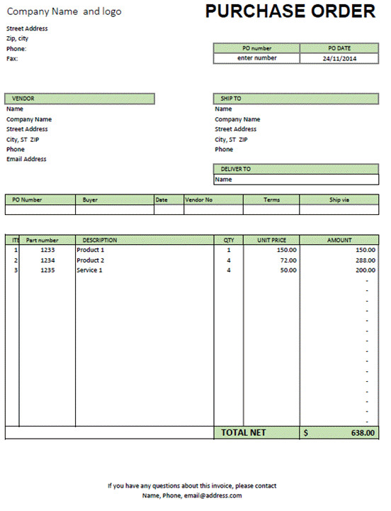 Excel purchase order template Excel