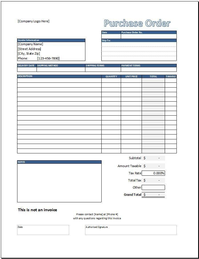 Purchase Order Template Spreadsheetshoppe