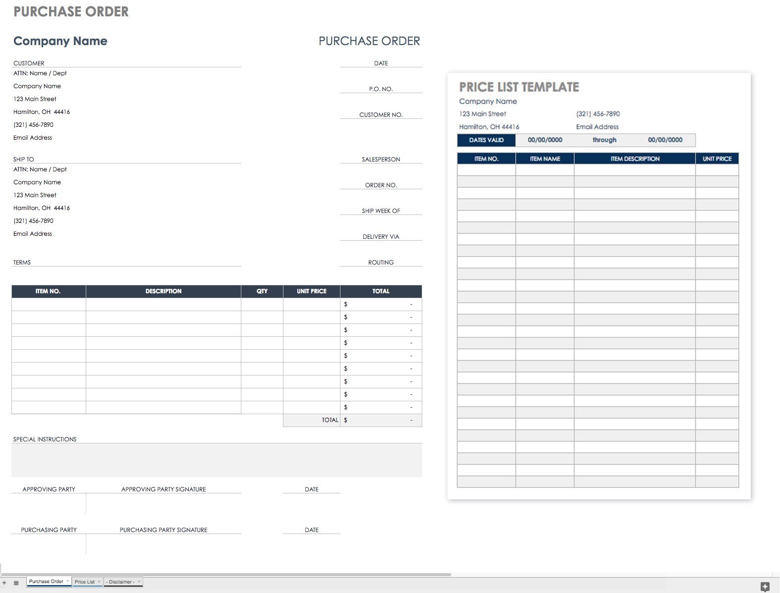 Free Purchase Order Templates