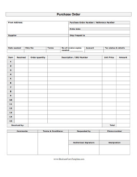 Numbered Purchase Order Template