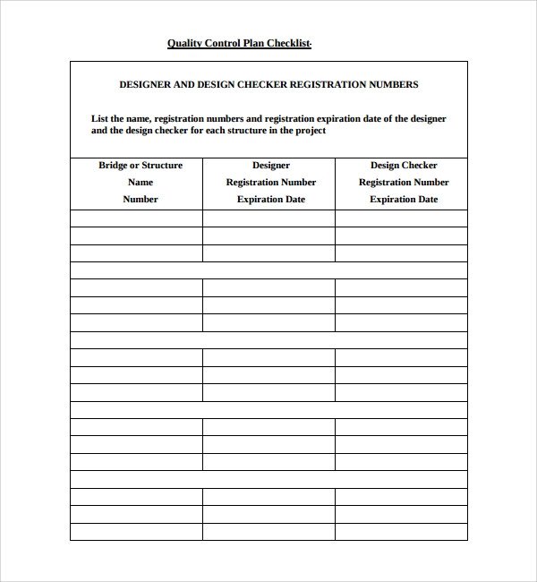 Sample Quality Control Plan Template 10 Free Documents
