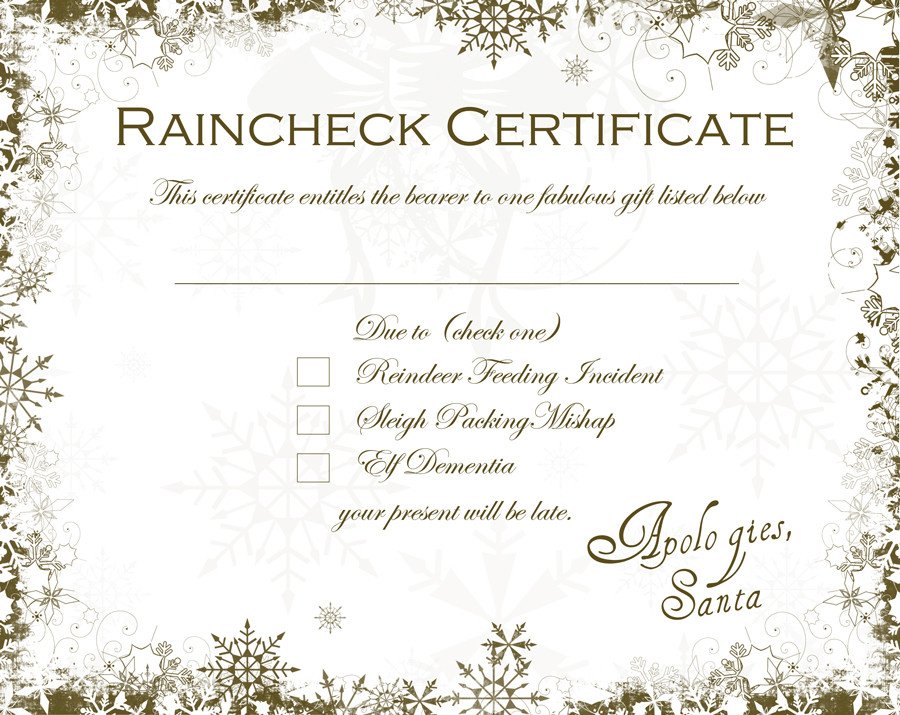 Santa Raincheck Certificate free able – Dabbled
