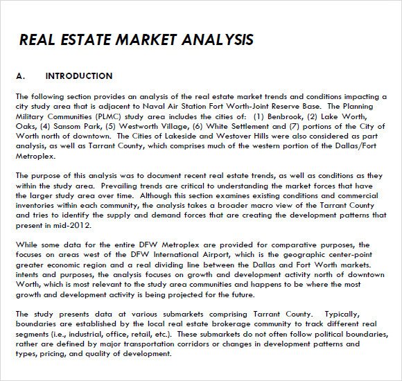 Real Estate Market Analysis Template 7 Free Samples