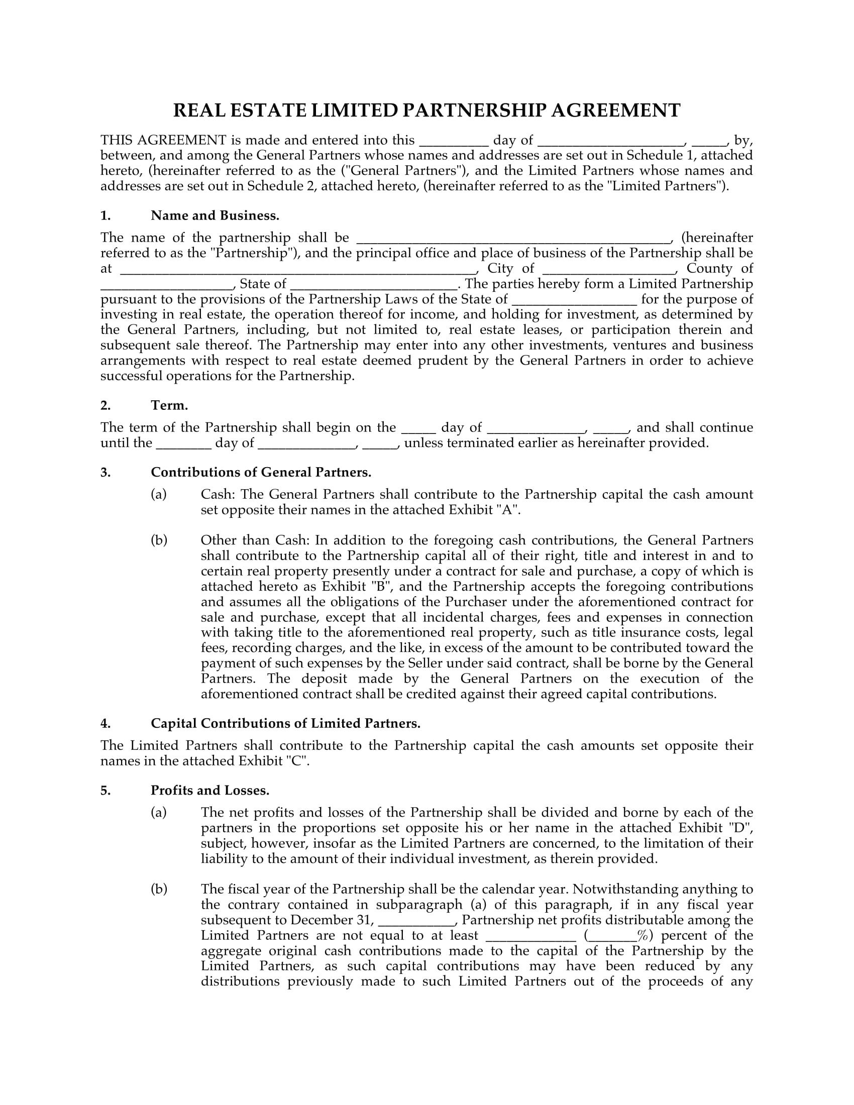 4 Limited Partnership Agreement Forms Word PDF