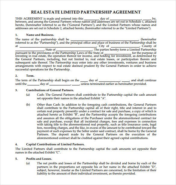 Sample Real Estate Partnership Agreement 10 Free