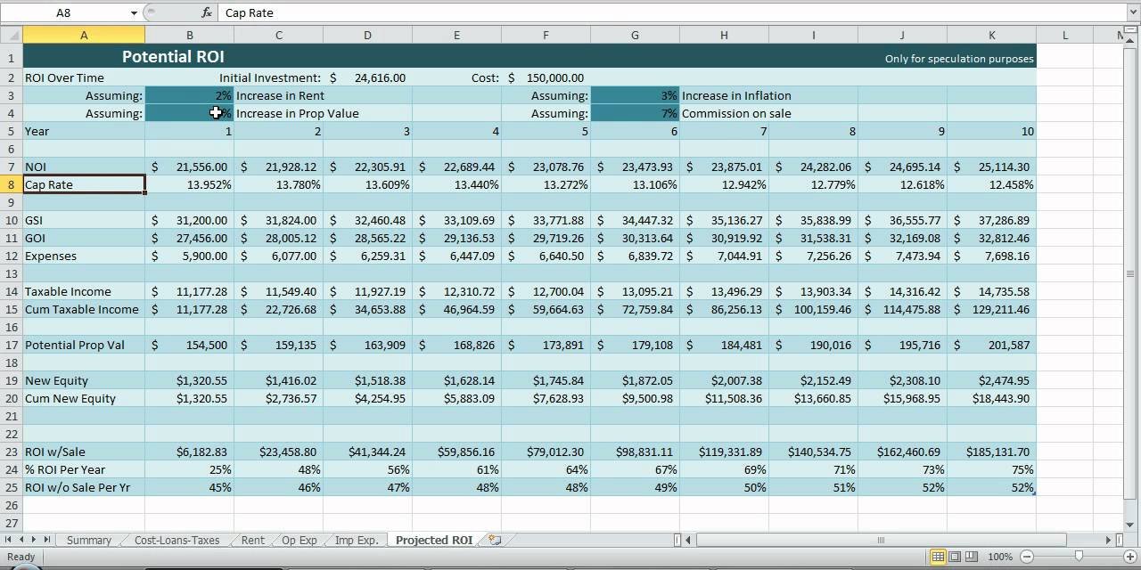 Investment Property Spreadsheet Real Estate Excel ROI