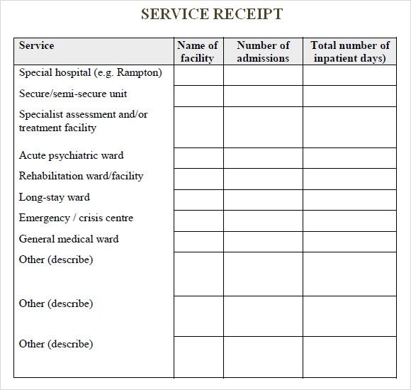 Sample Service Receipt Template 8 Free Documents in PDF