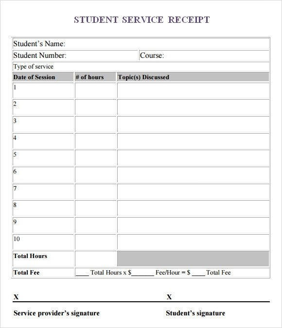 Sample Service Receipt Template 9 Free Documents in PDF