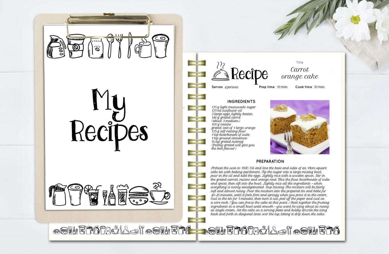 Black and white recipe book template editable recipe