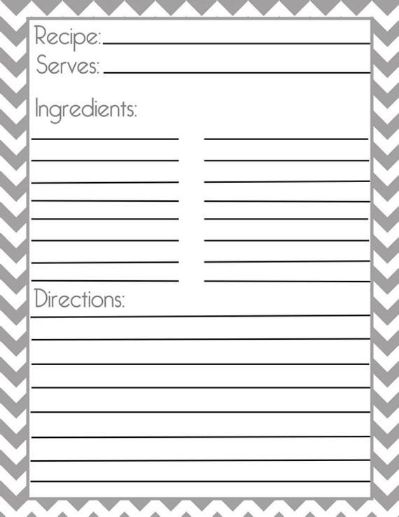 Chevron Gray Recipe Page and Filler Page