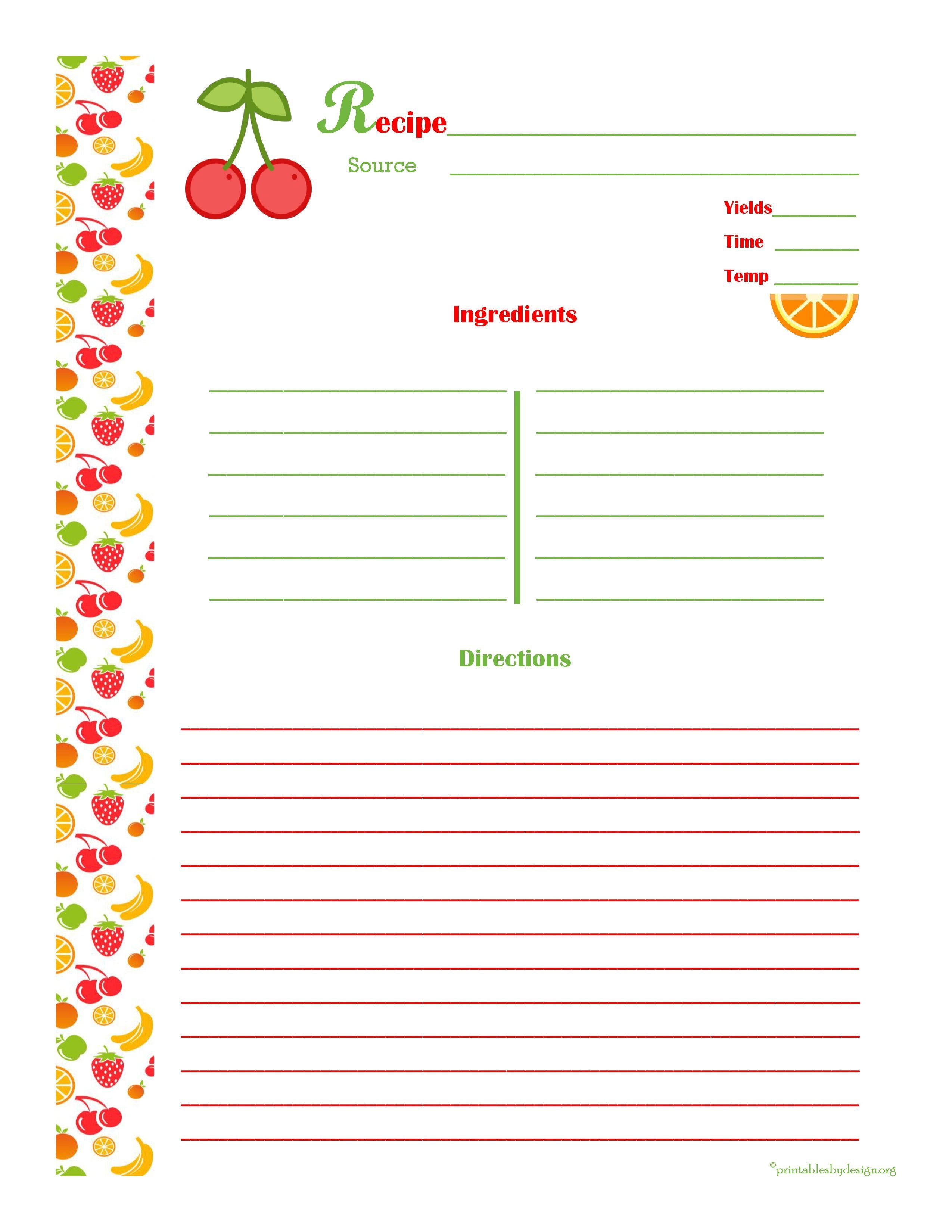 Cherry & Orange Recipe Card Full Page