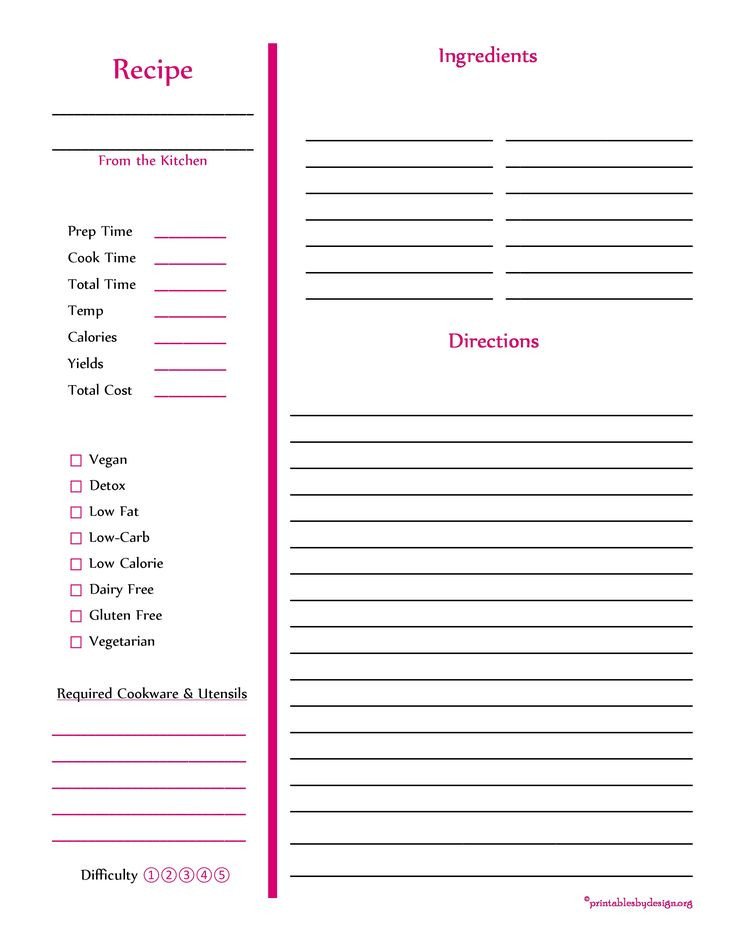 Red Recipe Card Full Page cooking stuff