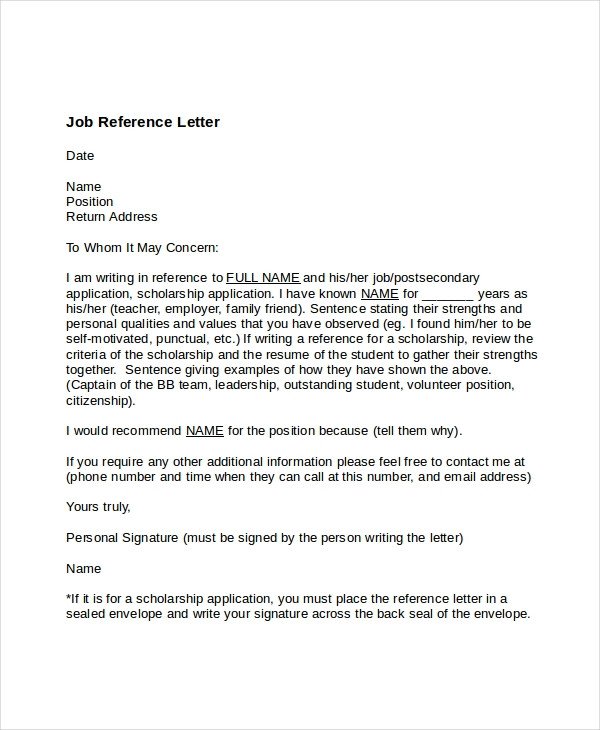 7 Job Reference Letter Templates Free Sample Example