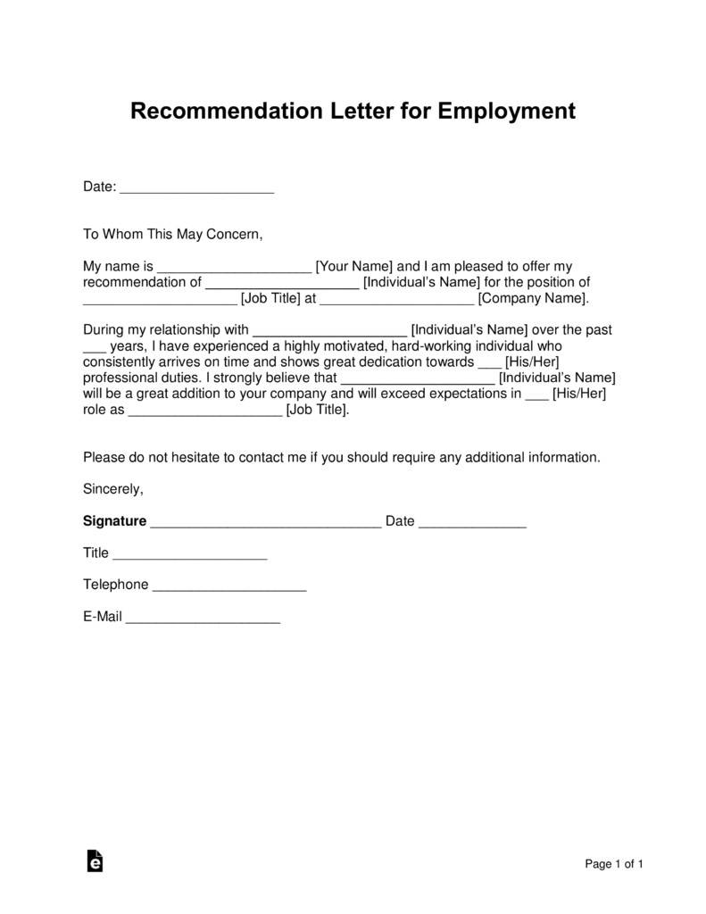 Free Job Re mendation Letter Template with Samples