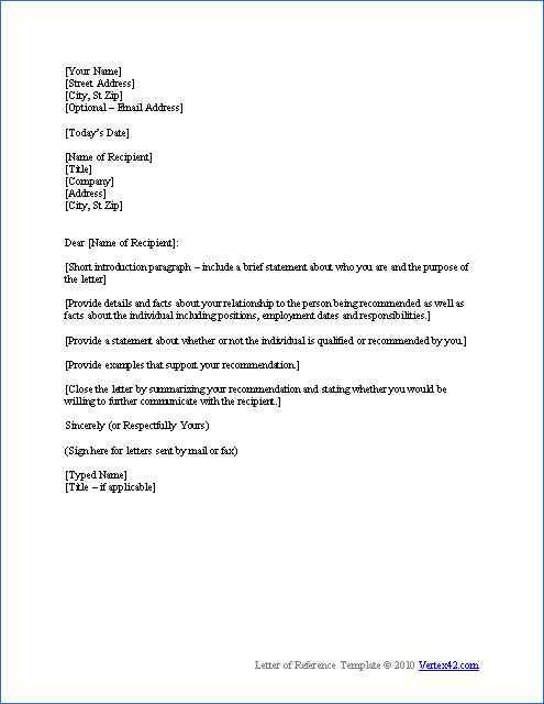 Download a free Letter of Reference Template for Word