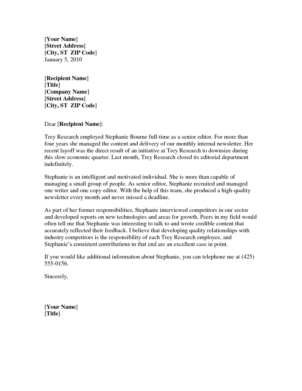 Professional Reference Letter Template Word – business