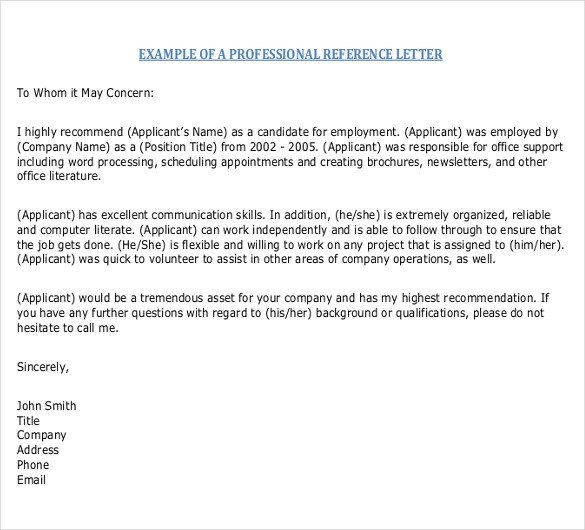 Reference Letter Templates – 18 Free Word PDF Documents