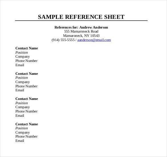 10 Reference Sheet Templates