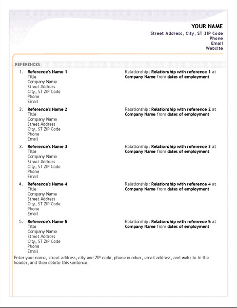 Entry level resume reference sheet