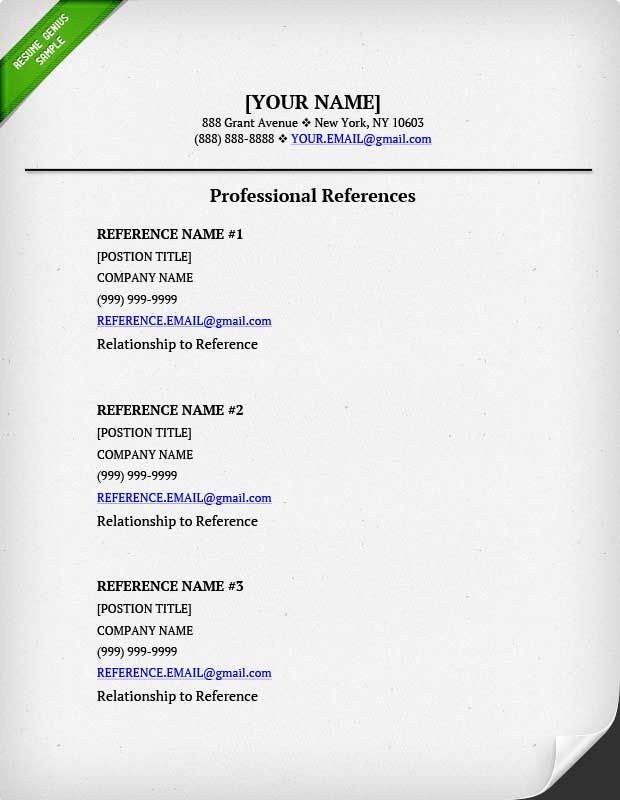 References 3 Resume Format