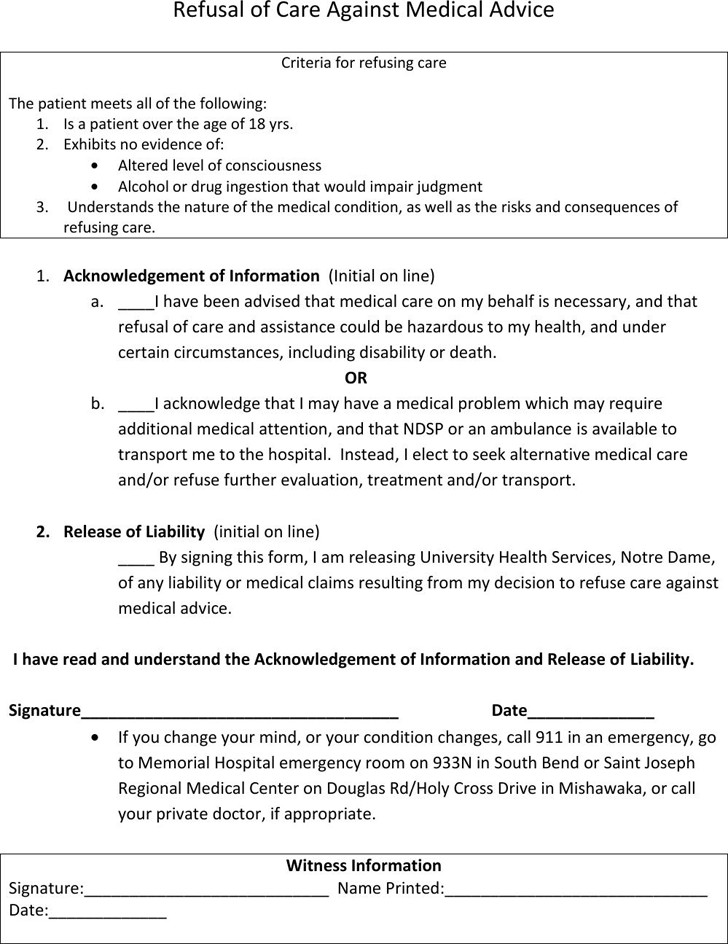 Against Medical Advice Template Free Template Download