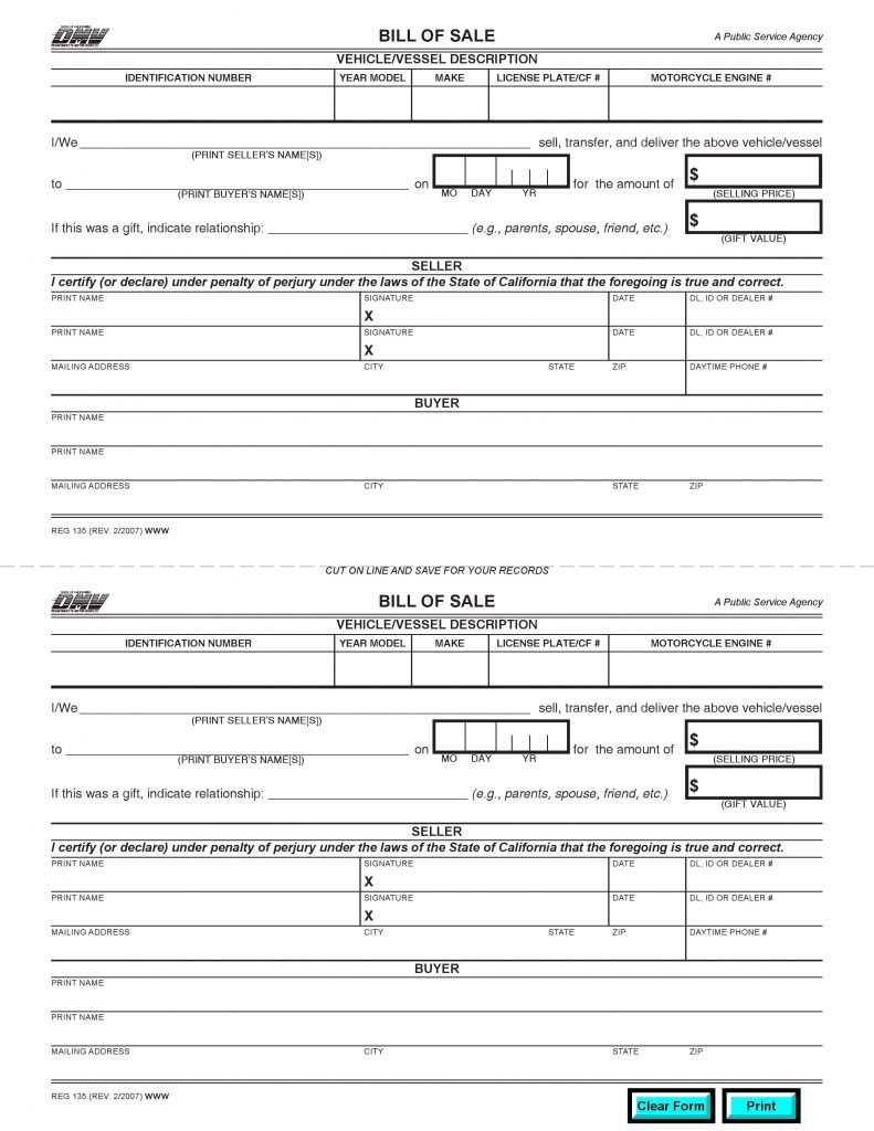 Free California DMV Bill of Sale Form PDF