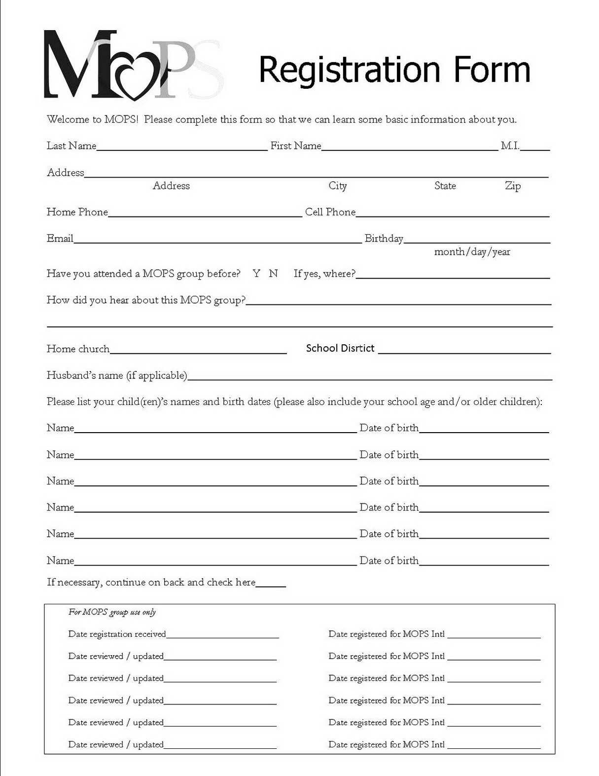 Registration Forms Template Free