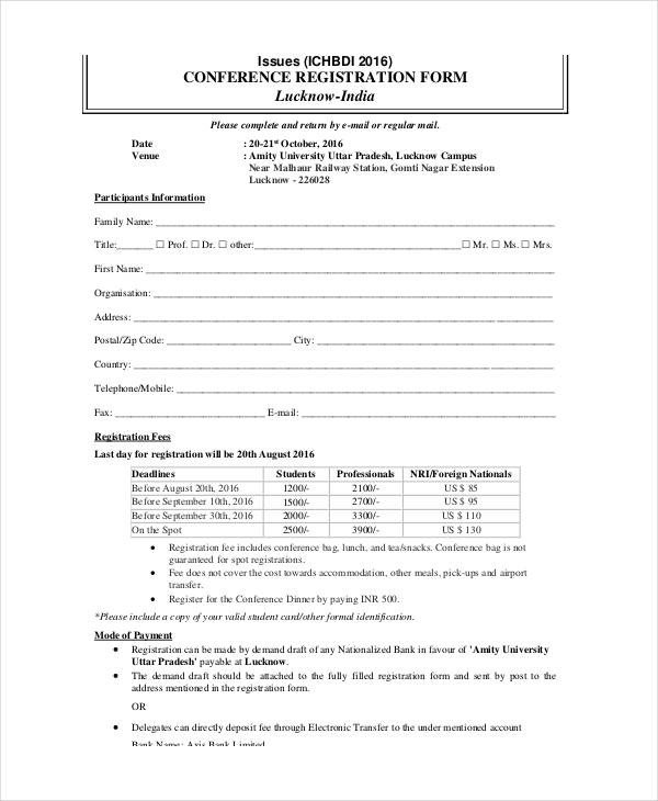 Printable Registration Form Templates 9 Free PDF