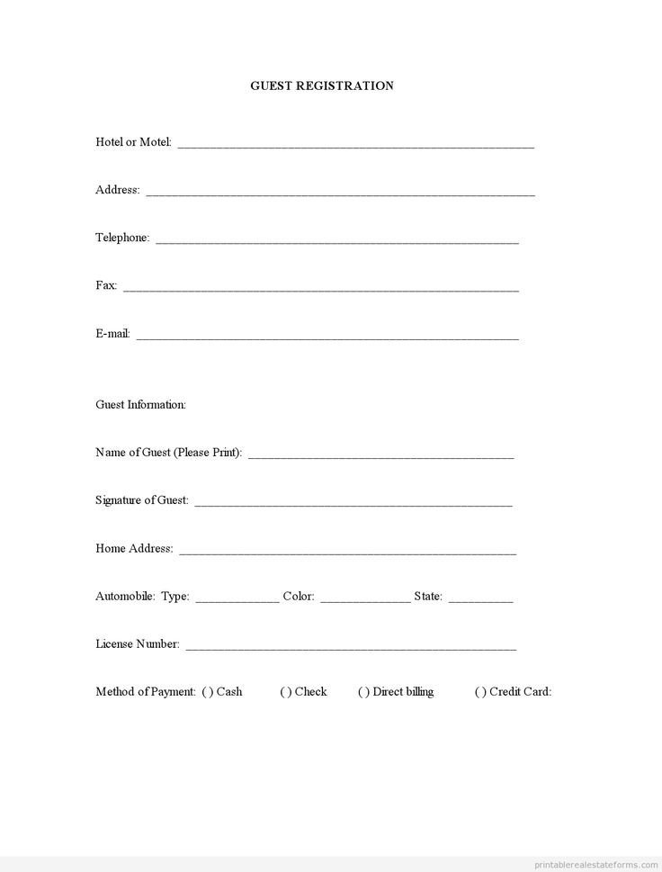 Sample Printable guest registration Form