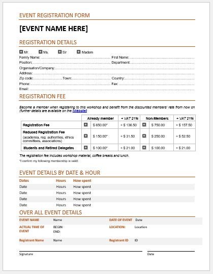 Event Registration Forms & Template for MS Word