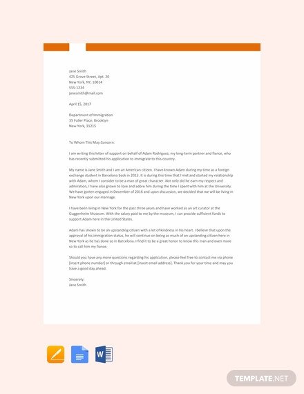 FREE Immigration Letter of Support Template Download 1639