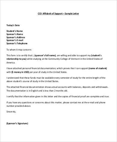 12 Sample Affidavit of Support Letters PDF