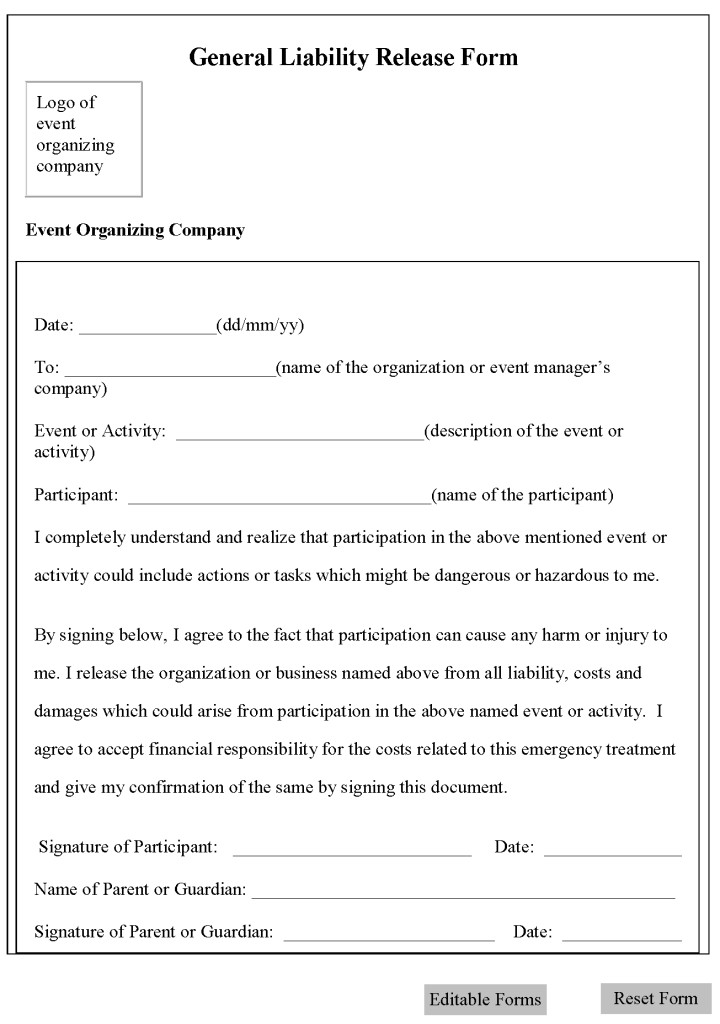 Free Printable Liability Waiver Sample Form GENERIC