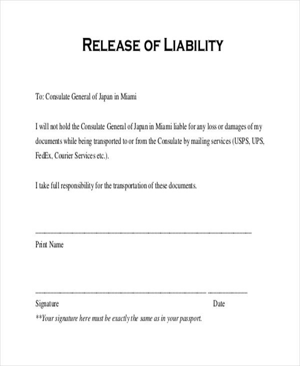 Release Liability Form
