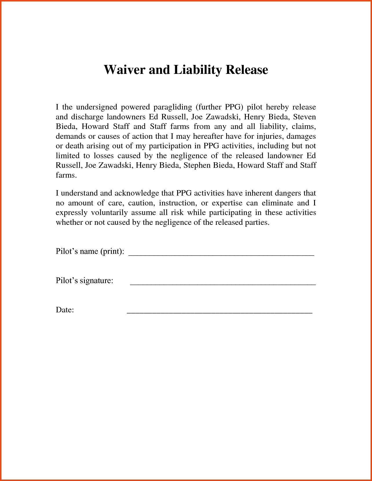 Release Liability Letter Template Examples