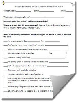 Enrichment and Remediation Student Action Plan Template